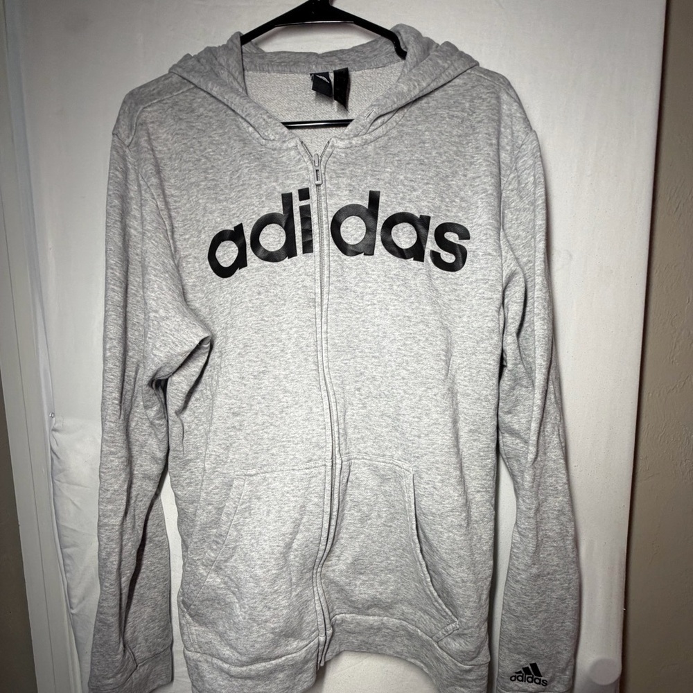 Adidas Light Gray Hoodie with Black Logo